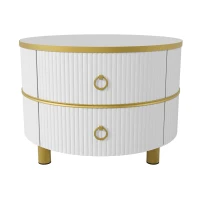 Runder Couchtisch 2-in-1 Design mit Schubladen für Wohnzimmer, Modernes Furniture, Weiß und Schwarz(m-4)