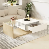 Couchtisch mit Ablagefach 105 cm mit LED fürs Wohnzimmer Natürliche Farben(m-4)