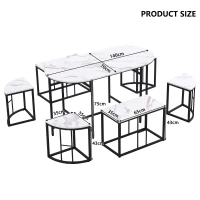 Modern Luxury 6 Seater Dining Table Set with Six Chairs, MDF Seat Cushions and Gold-Plated Iron Frames, Black(m-3)