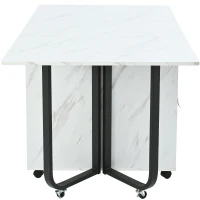 Folding Dinning Table with Goldplated Handles, 3 Extensive Modes for Learning&Dinning, Metal Frame - White/Black(m-11)