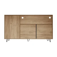 Buffet moderne avec porte vitrée et lumière LED, contrôlable via application, grand espace de rangement, 140x38x79,5 cm, Naturelle(m-2)