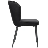 Set of 2 Velvet Black Dining Chairs with Metal Legs and Wing Back, Upholstered Accent Chairs for Dining Room, 47x43x86 cm, Black(m-10)