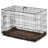 PawHut Cage de transport pliante pour chien poignée, plateau amovible, coussin fourni 74,5L x 46l x 53H cm noir(m-10)