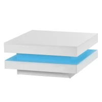 Table basse moderne relevable avec éclairage LED à 16 couleurs, 70x70x36 cm, capacité maximale 30 kg, Blanc(m-6)
