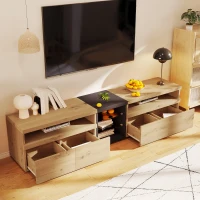 TV-Schrank mit Schubladen und Glastrennwänden im Farbblockdesign , Schwarz + Holz(m-4)