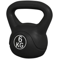 HOMCOM Kettlebell de 6 kg pentru Sport și Fitness cu Bază Plată și Mâner, Greutate din Plastic, 20x13x22 cm, Negru(m-10)