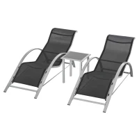 Outsunny Three-Piece Curved Sun Lounger Set - Black(m-11)