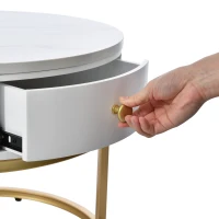 Ensemble de 2 Tables Basses Gigognes Modernes avec Effet Marbre Brillant, Structure en Métal, 70x70x48 cm et 50x50x43,5 cm, Blanc(m-7)