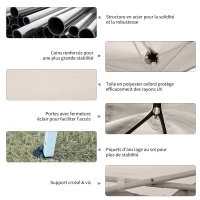 Outsunny Tonnelle Barnum Pliant Pop-up imperméabilisé Style Colonial 3L x 3l x 2,55H m 4 moustiquaires + Sac de Transport Beige Noir(m-7)