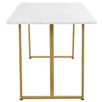 Modern Fodable Dining Table with Marble Pattern, Adjustable Metal Legs, Rectangular Kitchen Table for Dining Room, 140x80x75 cm, White+Gold(m-6)