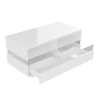 Hochglanz Couchtisch mit LED-Beleuchtung, zwei Ablagefächern und Schubladen, modernes Design, Weiß(m-8)