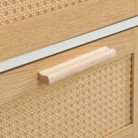 Hochwertiger Rattanschrank mit 4 Schubladen und Massivholzgriffen für Schlafzimmer, Wohnzimmer und Flur, Natürlich+Weiß(m-9)