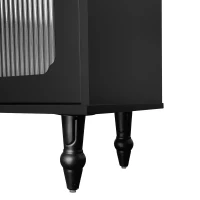 Meuble TV Mobile au Style Rétro avec Poignées Dorées, Grand Espace de Rangement, Porte en Verre et Pieds en Bois Massif, 175x38x55,5 cm, Noir(m-11)