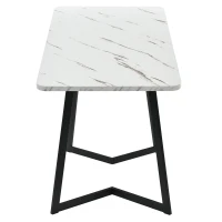 Modern Rectangular Marble Coffee Table with Metal Legs, Kitchen Table for Dining Room,V-shaped Support Legs, 117x68x75 cm, White/Black(m-8)