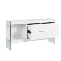 Sideboard mit Glasbeinen, vier Schubladen und LED-Beleuchtung, Weiß + Glas(m-9)