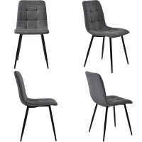 Set of 4 Ergonomic Linen Upholstered Dining Chairs with Metal Frame and Backrest for Kitchen or Dining Room, Gray(m-2)