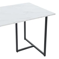 Modern Oblong Dining Room Table with L-Shaped Support Legs, Marble Top Extendable Table with Metal Frame, 140x80x75 cm, White+Black(m-11)