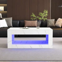 Table basse moderne relevable avec LED à 16 couleurs, télécommande et grand espace de rangement, 100x50x50 cm, Blanc(m-5)