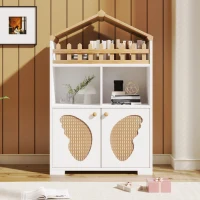 Multifunktionaler Beistellschrank und Bücherregal mit Schmetterlingstüren für Wohnzimmer und Kinderzimmer, weiß(m-1)