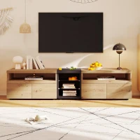 TV-Schrank mit Schubladen und Glastrennwänden im Farbblockdesign , Schwarz + Holz(m-5)