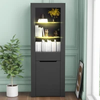 Vitrine moderne avec lumières LED et étagères spacieuses pour ranger livres et objets, en panneaux de particules écologiques, 60x35,5x165 cm, Gris(m-5)