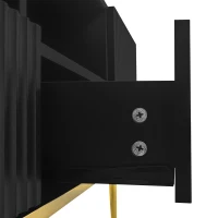 Meuble TV Mobile Moderne avec Détails Dorés, Deux Étagères et Deux Tiroirs, en Bois de Haute Qualité, 165x36x55 cm, Noir(m-10)