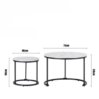 Lot de 2 tables basses gigognes rondes empilables, MDF, structure métal, gain de place, grande 71x71x50 cm, petite 46x46x44 cm, Marbre(m-3)