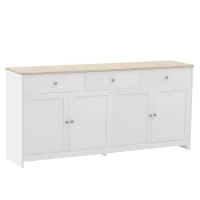 Sideboard Landhausstil Weiß 160 cm mit Schubladen für Wohnzimmer und Esszimmer, Holzmaserung(m-10)