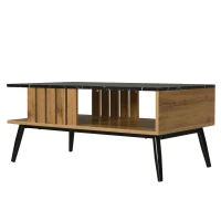 Table Basse de Salon Moderne en Style Patchwork, Design avec Bords en PVC, Huit Pieds, Modèle Structuré, , Entretien Facile, 90x54x40 cm, Bois Naturel(m-6)