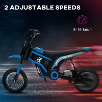 HOMCOM 24V Electric Motorbike with Twist Grip Throttle, Music, Horn, 12" Pneumatic Tyres, 16km/h Max Speed - Blue(m-5)