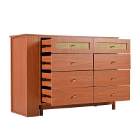 Schminktisch-Set mit LED-Beleuchtung, 360° drehbarer Spiegel, 8 Schubladen und flexiblem Stauraum, Walnuss(m-6)