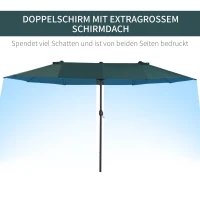 Outsunny Sonnenschirm Gartenschirm Marktschirm Doppelsonnenschirm Terrassenschirm mit Handkurbel Dunkelgrün Oval 460 x 270 x 240 cm(m-4)
