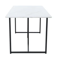 Modern Oblong Dining Room Table with L-Shaped Support Legs, Marble Top Extendable Table with Metal Frame, 140x80x75 cm, White+Black(m-10)
