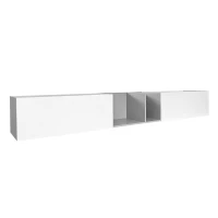 Meuble TV suspendu avec 2 portes, 2 étagères ouvertes, ouverture par pression, à charnières, supporte des téléviseurs jusqu'à 90", 220x35x30 cm, Blanc(m-2)