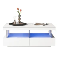 Table Basse Moderne avec Éclairage LED et Étagères en Acrylique, 100x60x49,5 cm, Blanc(m-7)