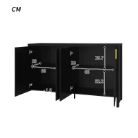 Crédence Moderne Minimaliste pour Cuisine et Salon avec Poignées Dorées et Étagères Réglables, 140x38x80 cm, Noir(m-4)