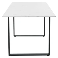 Telescopic Oblong Dining Table with Iron Metal Legs, MDF Marble Top, Extendable Table for Dining Room, Living Room, 180x80x75 cm, White(m-10)