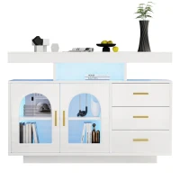 Buffet, armoire basse et commode avec LED, éclairage 16 couleurs, adapté au salon et à la salle à manger, 120x40x80 cm, Blanc(m-2)