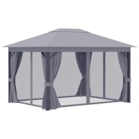 Outsunny 4 x 3(m) Patio Gazebo Canopy Garden Tent Shelter with Vented Roof, Mosquito Netting and Curtains, Aluminium Frame, Grey(m-14)