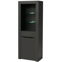 Vitrine moderne avec lumières LED et étagères spacieuses pour ranger livres et objets, en panneaux de particules écologiques, 60x35,5x165 cm, Gris(m-6)