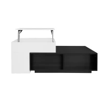 Table Basse avec Fonction de Levage, Réglable en Hauteur avec Étagères Cachées, 59,5x43x50 cm + 90x60x28 cm, Noir(m-2)
