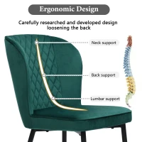 Set of 2 Upholstered Modern Wingback Chair with Metal Legs, Velvet Accent Chairs for Dining Room, Living Room, Kitchen, 47x43x86 cm, Green(m-4)