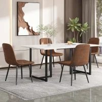 Modern Oblong Dining Room Table with L-Shaped Support Legs, Marble Top Extendable Table with Metal Frame, 140x80x75 cm, White+Black(m-1)