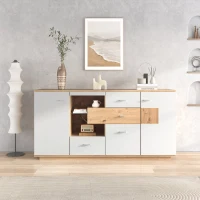 Sideboard weiß, Modernes Sideboard mit LED-Beleuchtung, 160 cm, Holzoptik(m-7)