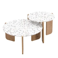 Table basse multifonctionnelle imbriquée moderne, artistique, 70x70x35 cm + 50x50x45,5 cm, couleur Naturelle(m-2)