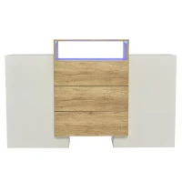 Sideboard und mit LED-Beleuchtung, Modernes Design und Viel Stauraum, Weiß + Holzfarbe(m-10)