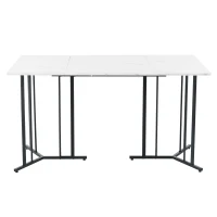 Modern Oblong Dining Room Tables with Adjustable Feet, Marble Pattern MDF Top, Kitchen Units with Metal Frame, 140x80x75 cm, White(m-5)