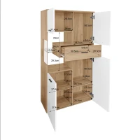 Moderne Hochglanz-Vitrine mit LED-Beleuchtung und Glastüren, App-gesteuert, für Wohnzimmer und Esszimmer, Weiß und Holzfarbe(m-4)