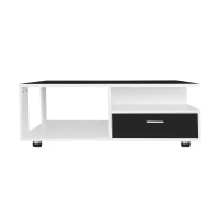 Table Basse Moderne avec Deux Tiroirs, Contrôle via Application Mobile et Éclairage LED, , 110x38,5x55 cm, Noir(m-6)