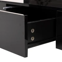 Hochglanz-Couchtisch mit LED-Beleuchtung, Schubladen und zwei Ablageebenen, Schwarz(m-5)